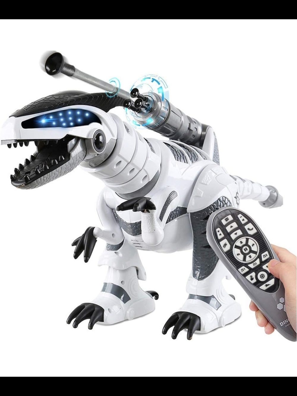 Remote Control White Robotic Dinosaur Toy - Interactive LED Dino